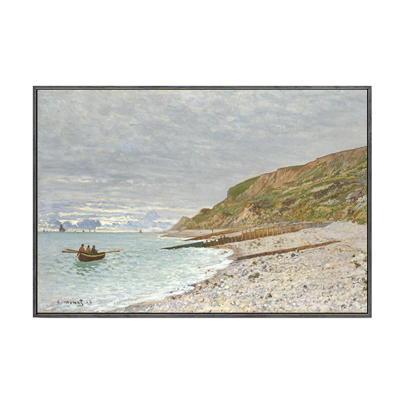 Brehn | Zee Baai Landschap Schilderij Decoratief Textured Thuis Canvas Muurkunst in Bruin und Grau