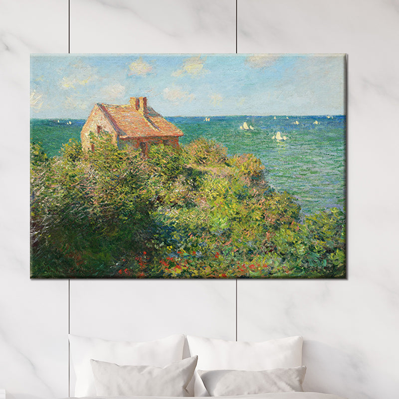 Brehn | Grünes Küstengebirgs-Hüttenmalerei Seestücke Moderne Texturierte Wandkunst Druck für das Schlafzimmer