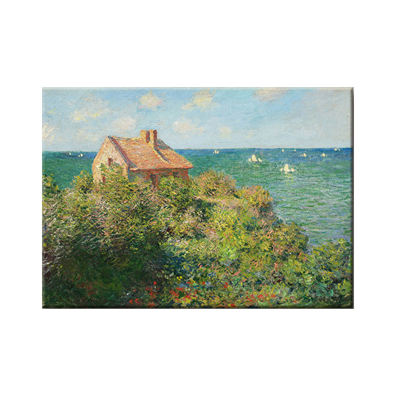 Brehn | Grünes Küstengebirgs-Hüttenmalerei Seestücke Moderne Texturierte Wandkunst Druck für das Schlafzimmer