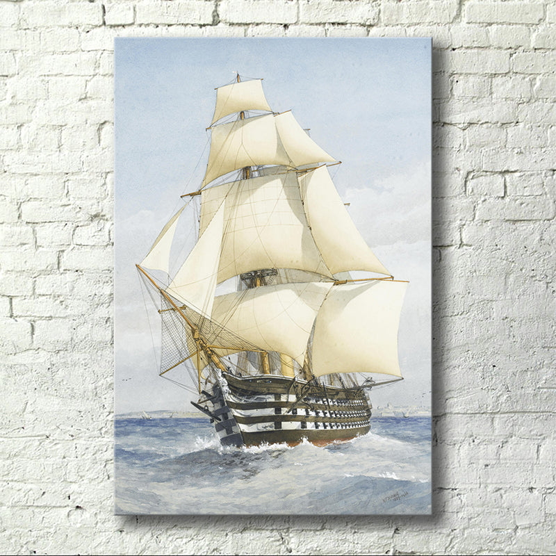 Brehn | Witte Zeilschip Canvas Kunst Textuur Modernistische Stijl Woonkamer Muurdecoratie