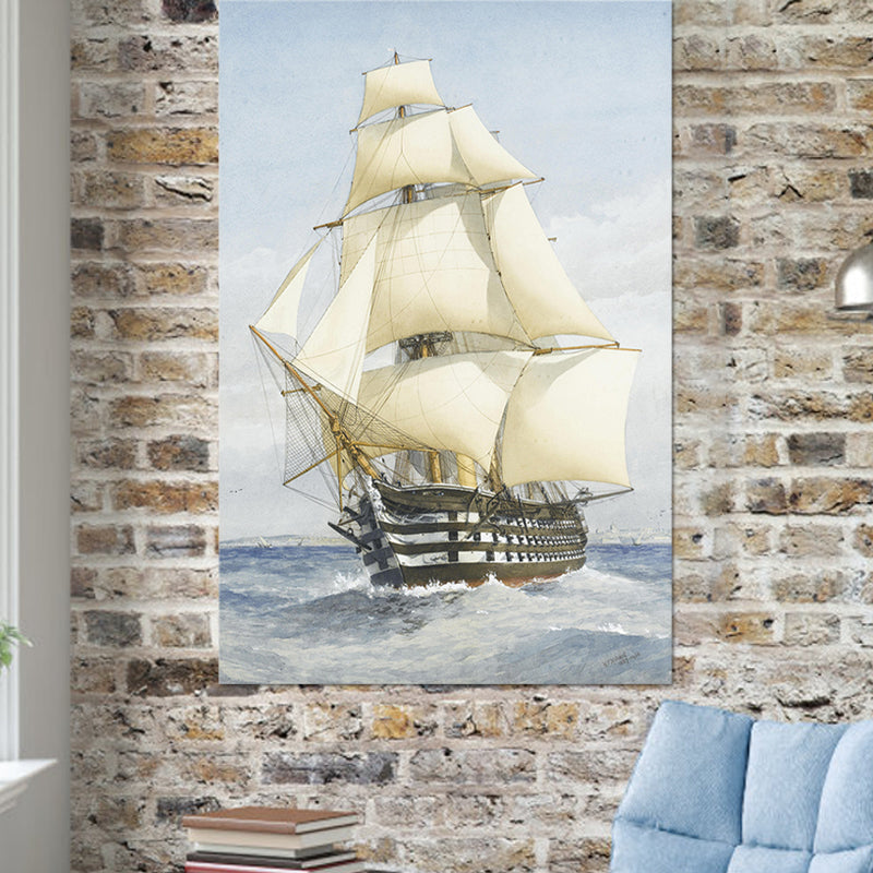 Brehn | Witte Zeilschip Canvas Kunst Textuur Modernistische Stijl Woonkamer Muurdecoratie