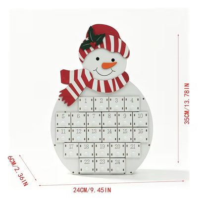 Weihnachts-Adventskalender aus Holz mit Schneemann-Motiv