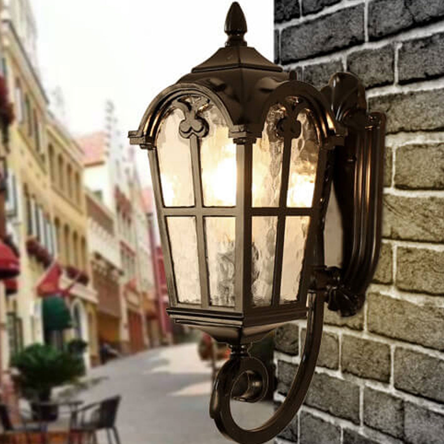 Europäische Retro-Glas-Aluminium-Laterne Außen wasserdicht 1-Licht-Wandleuchte Lampe | Brehn