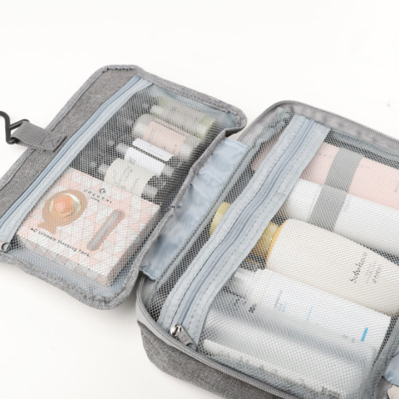 Brehn | Travelique Reise-Kosmetik-Organizer | Kompakt & Wasserabweisend | Mit 4 Fächern & 360° Haken | Für Damen & Herren