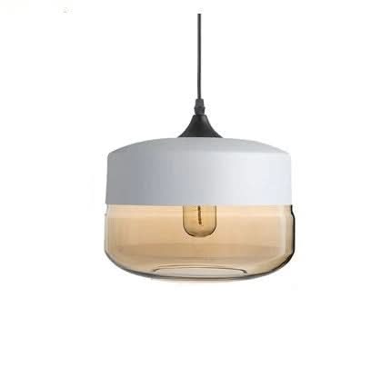Handgeblasene Pendelleuchte aus Glas und Holz, verstellbar