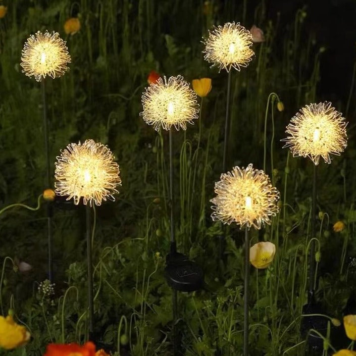 Solar-Löwenzahn-LED-Kugelleuchte aus Aluminiumdraht, wasserdicht, für den Außenbereich, zum Einsetzen in den Garten, Bodenleuchte