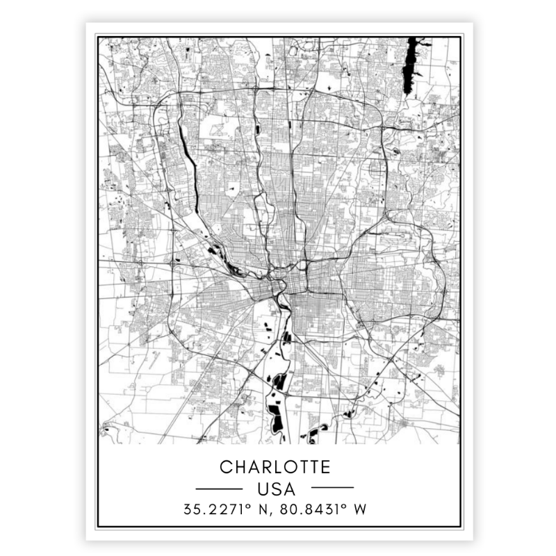 Charlotte Stadtkarte-Canvas Wandkunst Gemälde