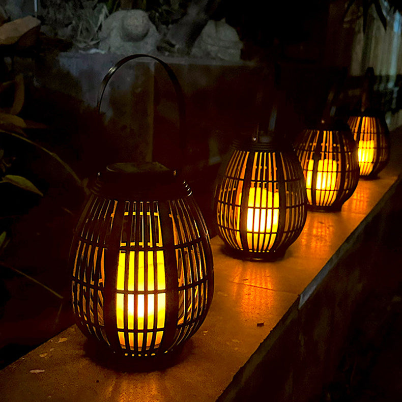 Moderne Art Deco Solar Runde Laterne Rattan LED Außen Landschaftslicht Für Garten | Brehn