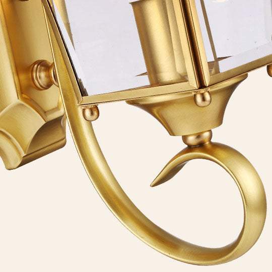 Europäischer moderner Luxus viereckiger Messing-Glas wasserdichter 1-Licht Außenwand-Lampe | Brehn