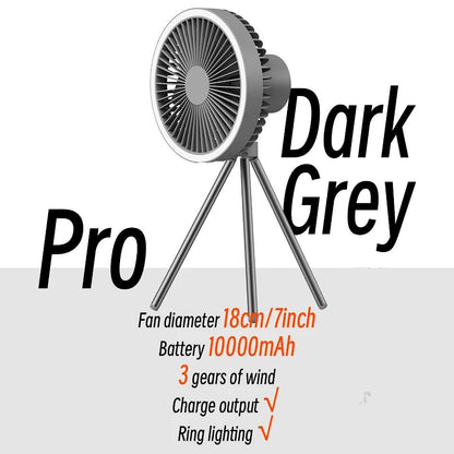 Wiederaufladbarer 10.000mAh Camping Ventilator mit LED-Beleuchtung und Powerbank | Brehn