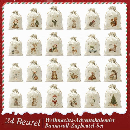 Adventskalender-Set mit 24 Baumwoll-Leinen-Beuteln
