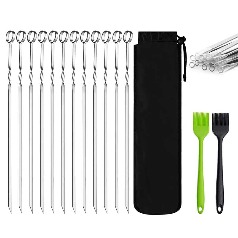 15 Stück BBQ Spieße Set mit Bürste Grill Zubehör für den Außenbereich | Brehn