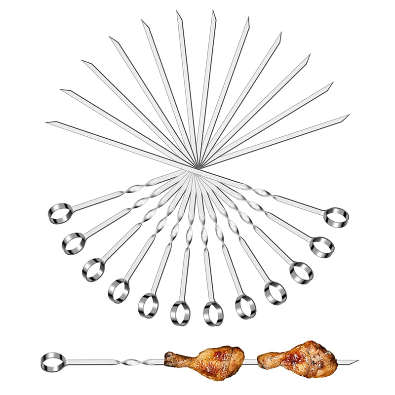 15 Stück BBQ Spieße Set mit Bürste Grill Zubehör für den Außenbereich | Brehn