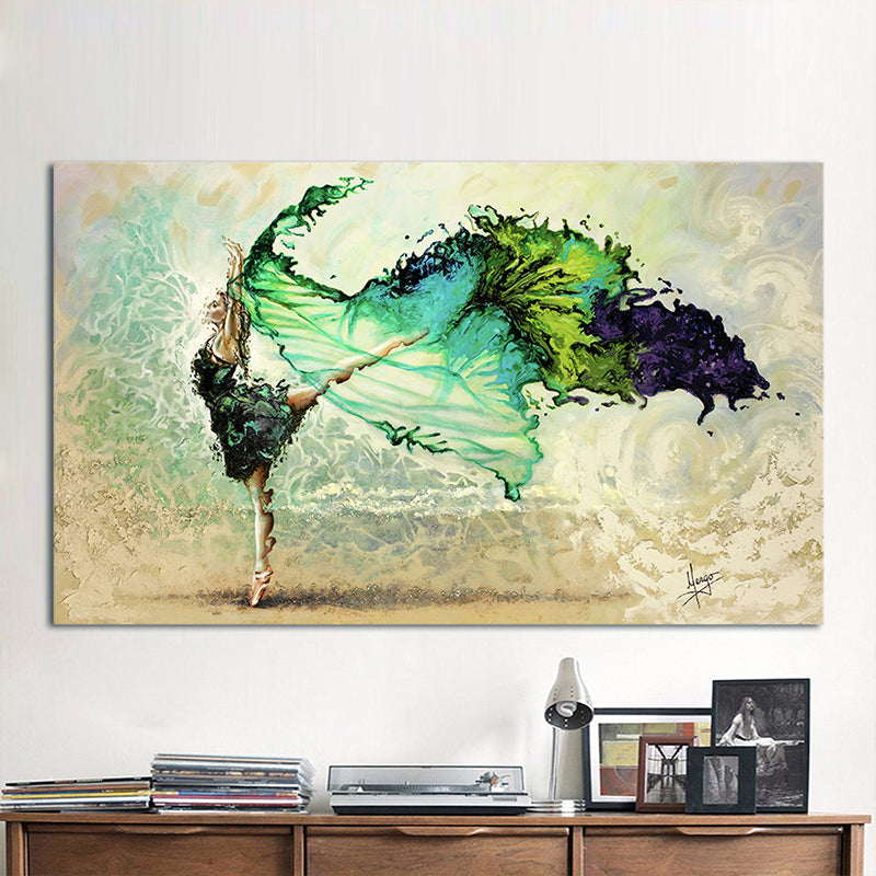 Brehn | Modernistische Vrouw Danst Wandkunst Canvas Textured Groene Schilderij voor Woonkamer