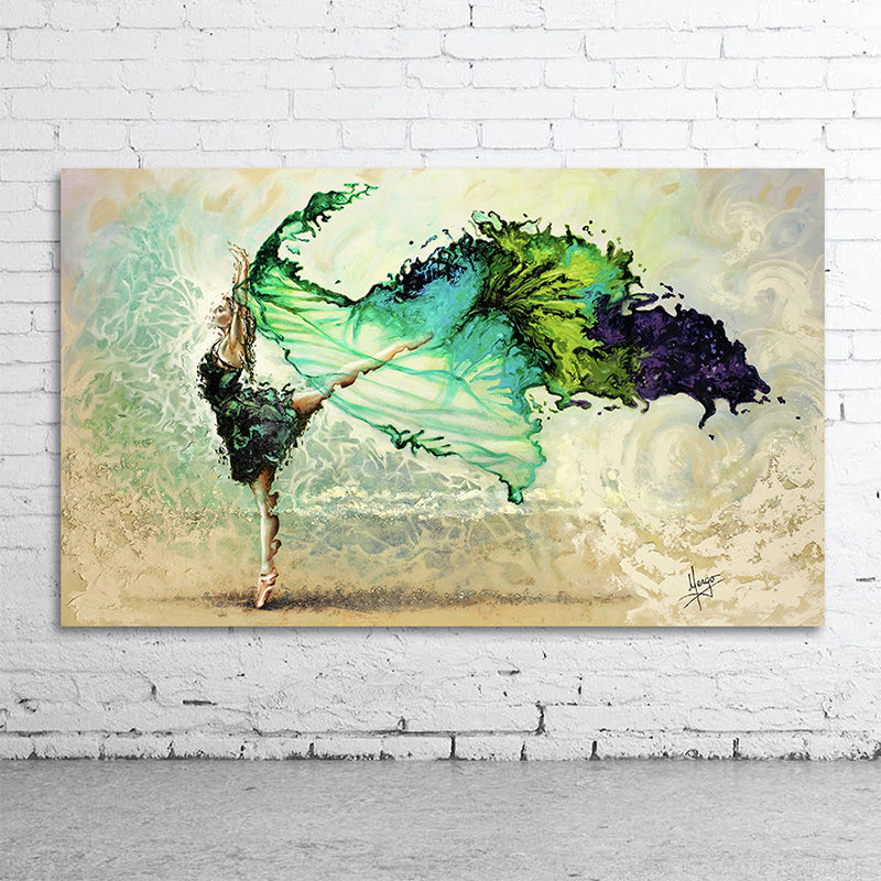 Brehn | Modernistische Vrouw Danst Wandkunst Canvas Textured Groene Schilderij voor Woonkamer