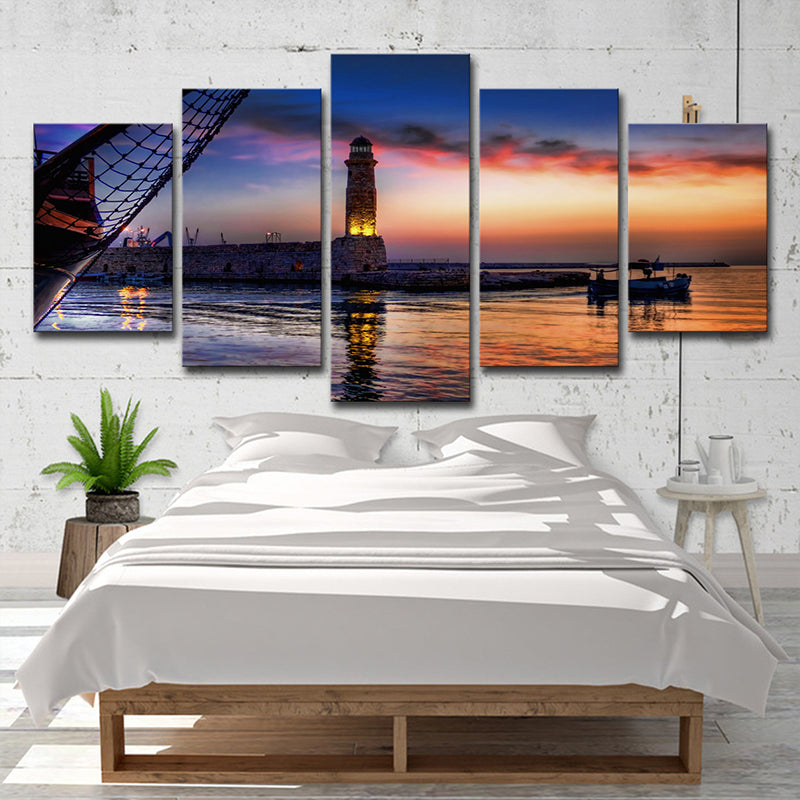 Brehn | Blaue Tropen Leinwand Wandkunst Rückkehr der Fischer bei Dämmerung Wanddekor für Schlafzimmer