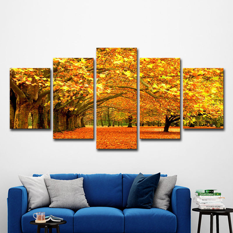 Brehn | Oranje Herfstlandschap Muurkunst Esdoornboomlaan Moderne Meerdere Stukken Canvasprint