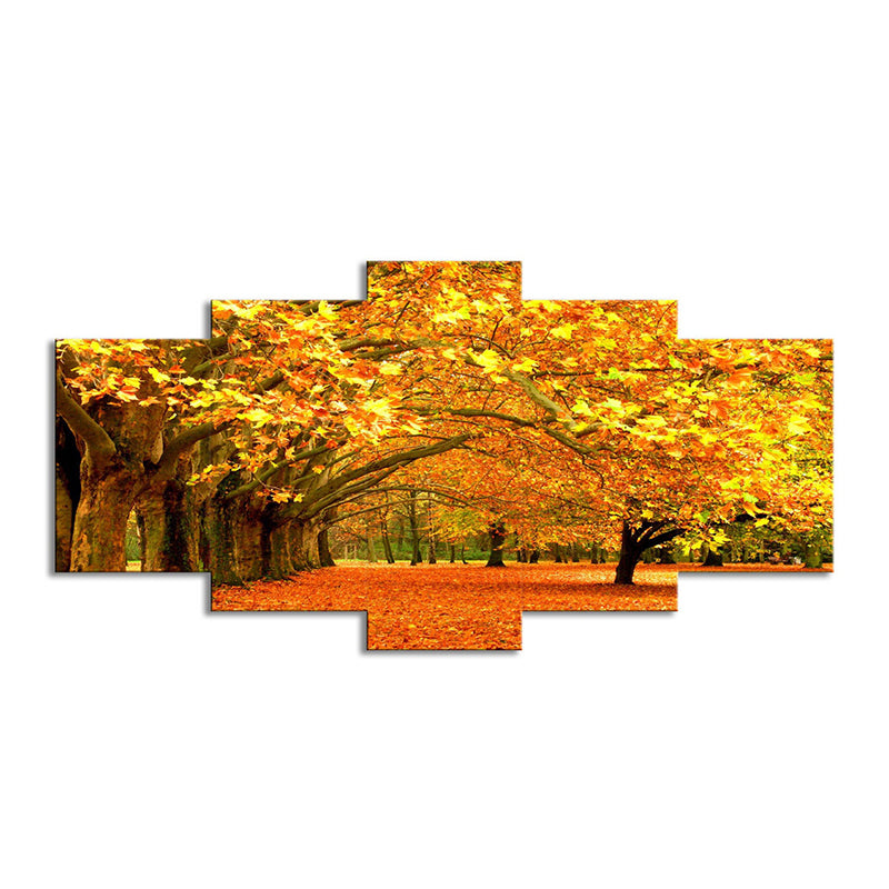 Brehn | Oranje Herfstlandschap Muurkunst Esdoornboomlaan Moderne Meerdere Stukken Canvasprint