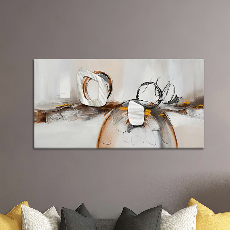 Brehn | Braun-Weiße Moderne Wandkunst Dekor Abstrakte Malerei Leinwanddruck für das Wohnzimmer