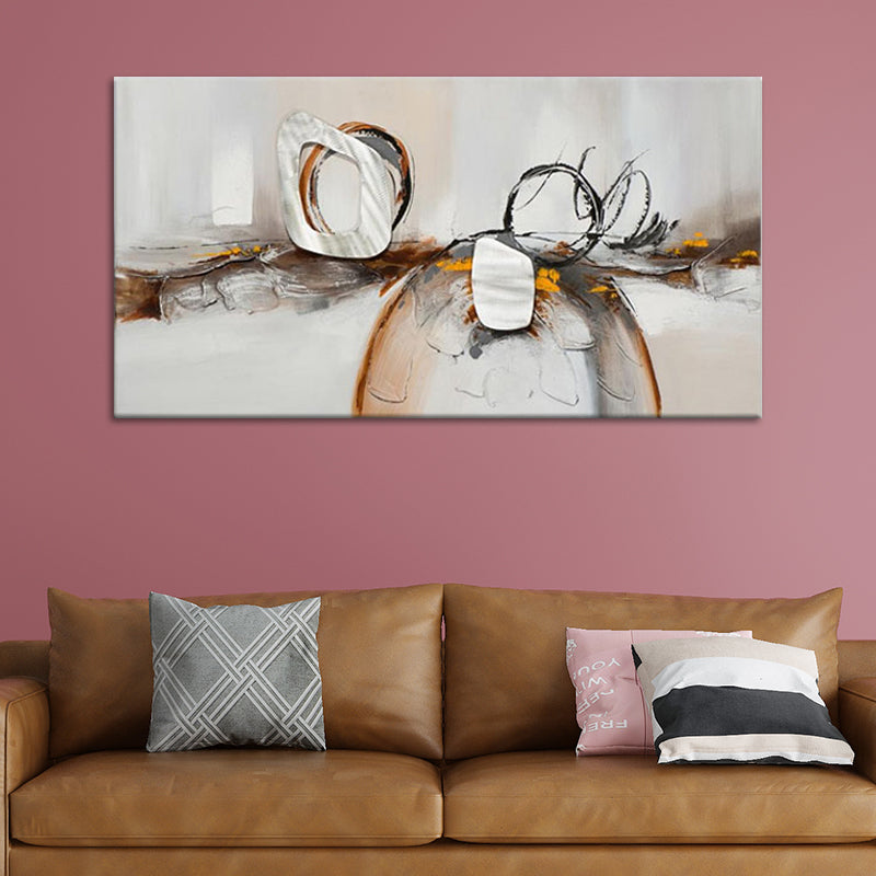 Brehn | Braun-Weiße Moderne Wandkunst Dekor Abstrakte Malerei Leinwanddruck für das Wohnzimmer