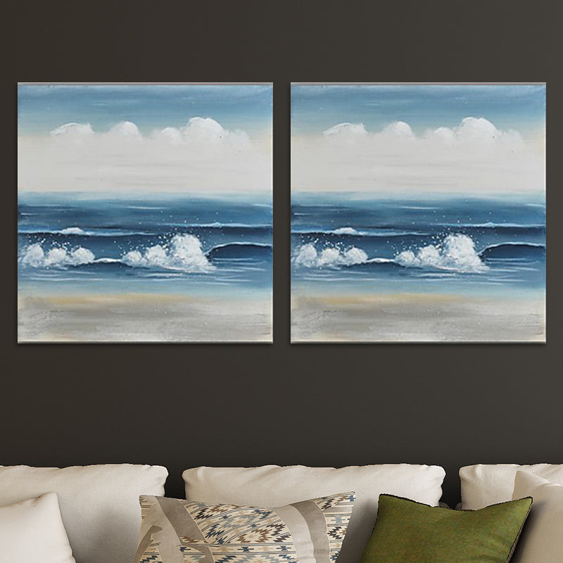 Brehn | Textured Surges Wandkunst Druck Leinwand Zeitgenössisches Gemälde für das Wohnzimmer, Blau