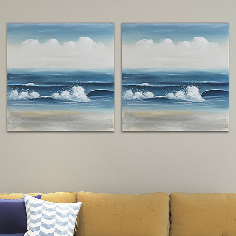 Brehn | Textured Surges Wandkunst Druck Leinwand Zeitgenössisches Gemälde für das Wohnzimmer, Blau