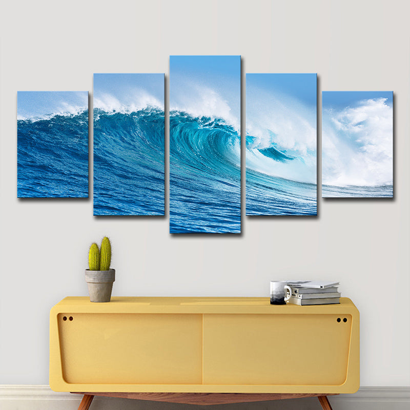 Brehn | Big Ocean Surge Leinwandkunst Tropisches Atemberaubendes Seestück Wanddekoration in Blau, Mehrteilig