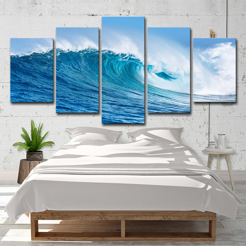 Brehn | Big Ocean Surge Leinwandkunst Tropisches Atemberaubendes Seestück Wanddekoration in Blau, Mehrteilig