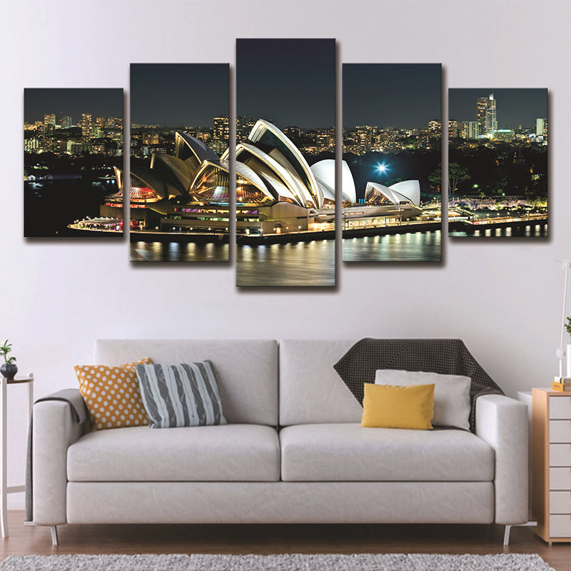 Brehn | Sydney Opera Theater Wandkunst Global Inspirierte Leuchtende Nachtstadt Leinwand in Schwarz