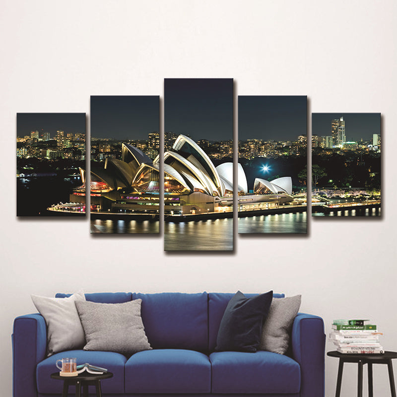 Brehn | Sydney Opera Theater Wandkunst Global Inspirierte Leuchtende Nachtstadt Leinwand in Schwarz