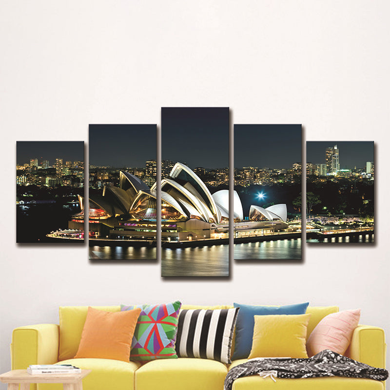 Brehn | Sydney Opera Theater Wandkunst Global Inspirierte Leuchtende Nachtstadt Leinwand in Schwarz