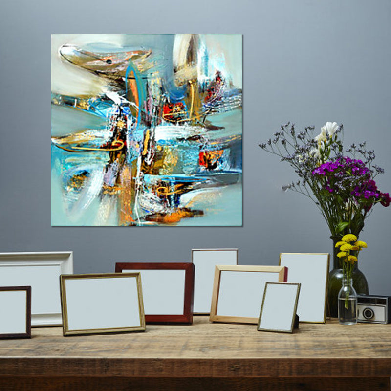 Brehn | Moderne Abstracte Graffiti Schilderij Blauwe Geweven Oppervlak Wanddecoratie Print voor Eetkamer