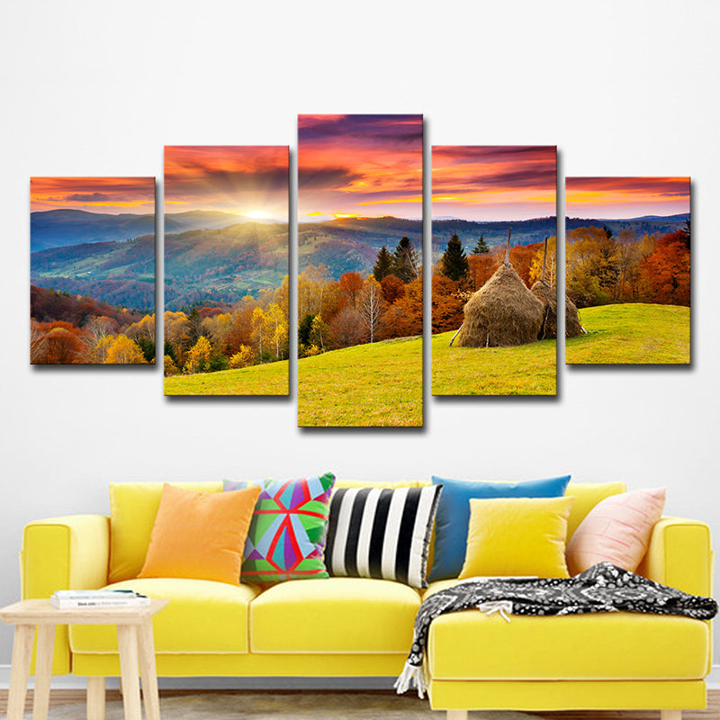 Brehn | Herbst Sonnenaufgang Berglandschaft Leinwand Rot Braun Modernistische Wandkunst Druck für Hotel