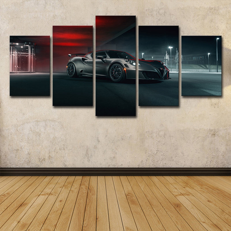 Brehn | Schwarzer Alfa Romeo Leinwanddruck Luxuriöses Sportauto Modernes Mehrteiliges Wandkunst für Jungenhaus