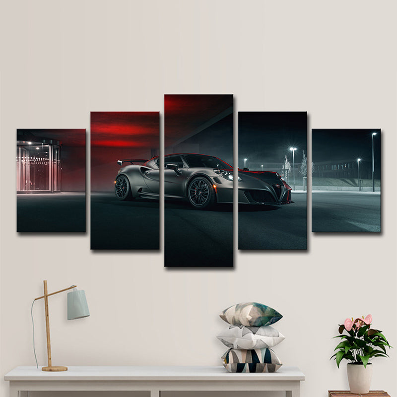 Brehn | Schwarzer Alfa Romeo Leinwanddruck Luxuriöses Sportauto Modernes Mehrteiliges Wandkunst für Jungenhaus