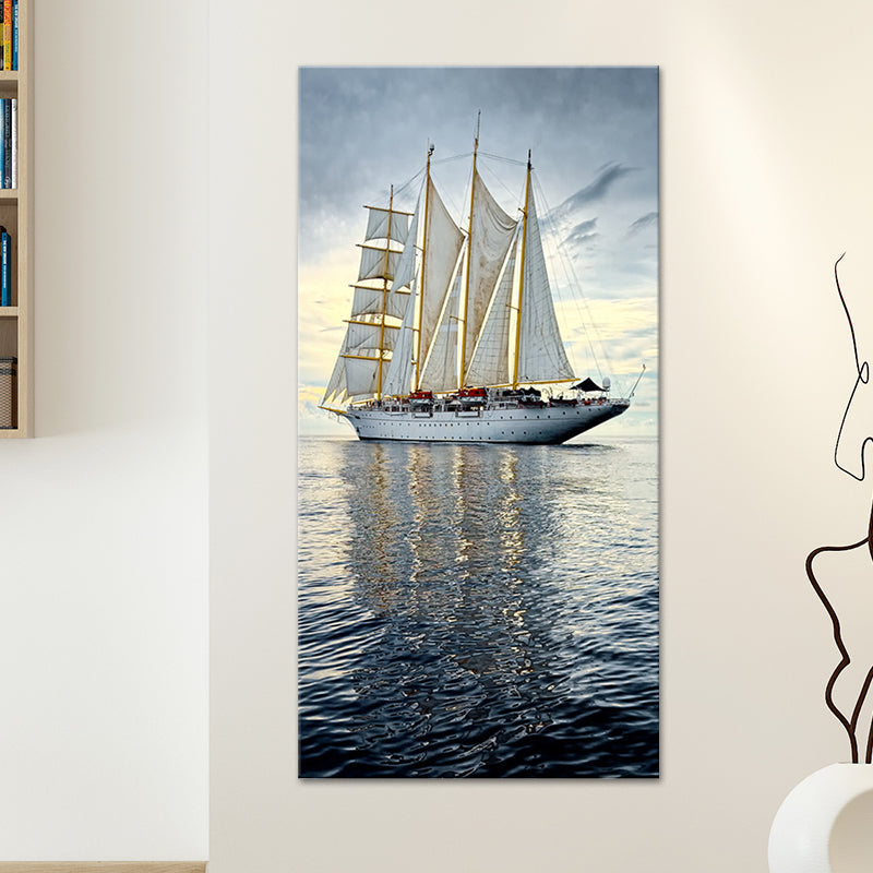 Brehn | Tropische Leinwand Wandkunst Blau Segelschiff auf dem Ozean Wanddekor für das Wohnzimmer