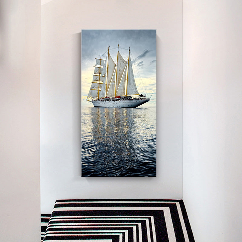 Brehn | Tropische Leinwand Wandkunst Blau Segelschiff auf dem Ozean Wanddekor für das Wohnzimmer