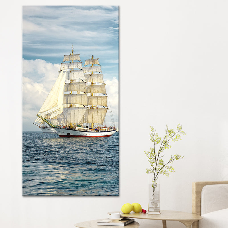 Brehn | Tropische Leinwand Wandkunst Blau Segelschiff auf dem Ozean Wanddekor für das Wohnzimmer