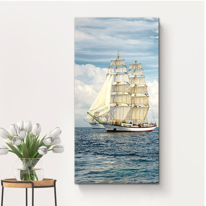 Brehn | Tropische Leinwand Wandkunst Blau Segelschiff auf dem Ozean Wanddekor für das Wohnzimmer