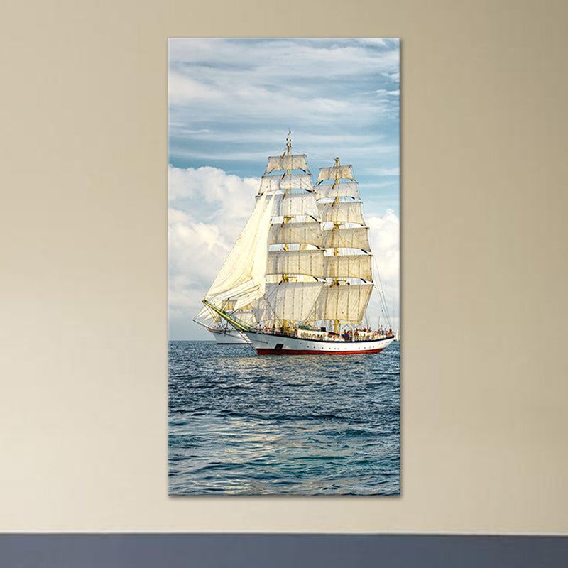 Brehn | Tropische Leinwand Wandkunst Blau Segelschiff auf dem Ozean Wanddekor für das Wohnzimmer