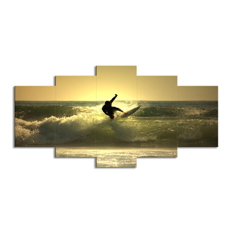 Brehn | Surfen bei Dämmerung Wandkunst Dekor zeitgenössisches Mehrteilige Wohnzimmer Leinwand Druck in Gelb