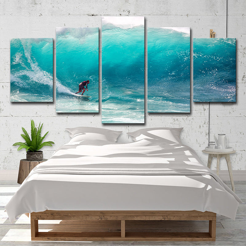 Brehn | Tropics Big-Wave Surfing Wandkunst Blau Jungenzimmer Wanddekor, Mehrteilig