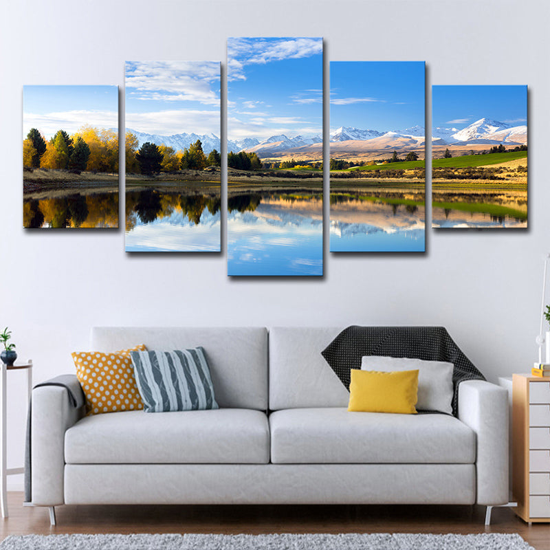 Brehn | Canterbury Lake Landschap Wanddecoratie Hedendaagse Canvas Wandkunst in Blauw en Groen