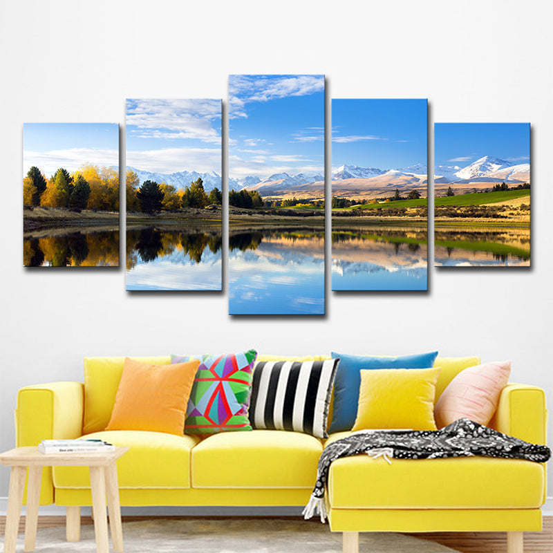 Brehn | Canterbury Lake Landschap Wanddecoratie Hedendaagse Canvas Wandkunst in Blauw en Groen