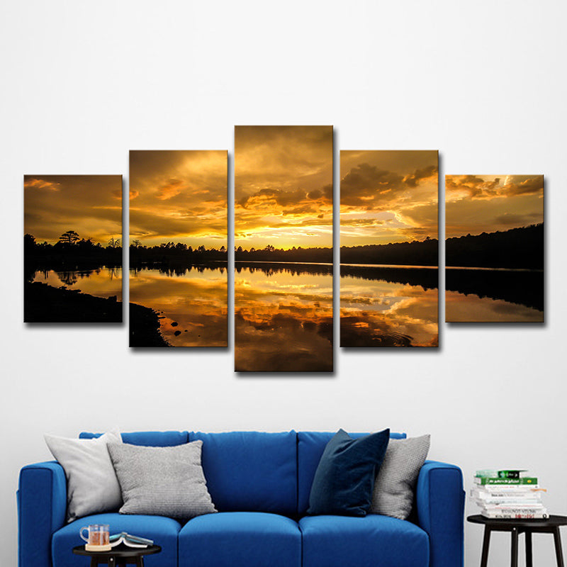 Brehn | Gelbe zeitgenössische Leinwand Kaibab Lake Sundown malerische Wandkunst für das Wohnzimmer