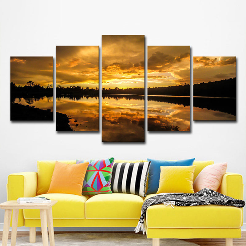Brehn | Gelbe zeitgenössische Leinwand Kaibab Lake Sundown malerische Wandkunst für das Wohnzimmer