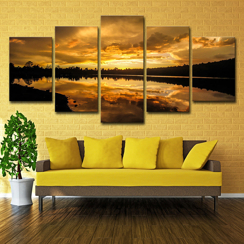 Brehn | Gelbe zeitgenössische Leinwand Kaibab Lake Sundown malerische Wandkunst für das Wohnzimmer