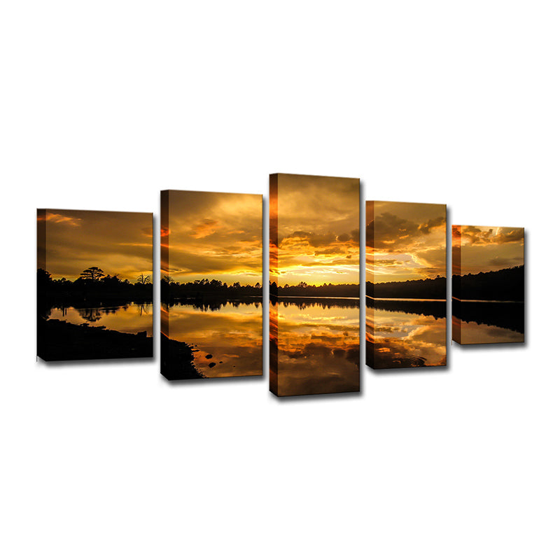 Brehn | Gelbe zeitgenössische Leinwand Kaibab Lake Sundown malerische Wandkunst für das Wohnzimmer