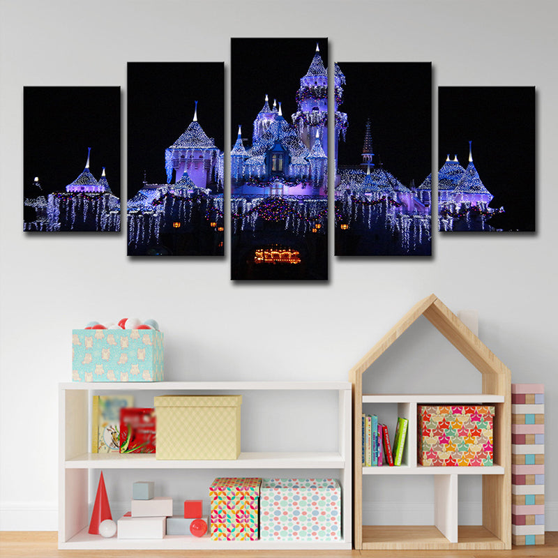 Brehn | Moderne Kerstmis Amusement Park Kunstprint Paars en Zwart Familie kamer Canvas, Meerdere Stukken