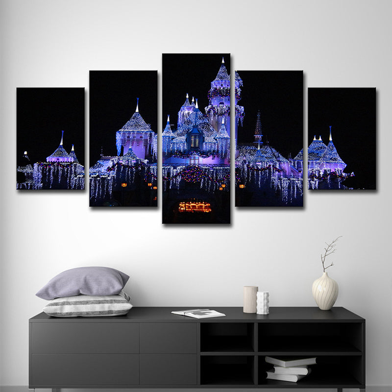 Brehn | Moderne Kerstmis Amusement Park Kunstprint Paars en Zwart Familie kamer Canvas, Meerdere Stukken